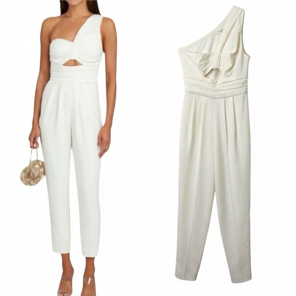 A.L.C. Athena Cropped One Shoulder Jumpsuit Sz 6 Ivory Crepe Wedding Minimalist
